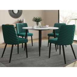 Lisa 4 Seater 116CM Round Marbled Effect Dining Table Set, Green - thumbnail 1