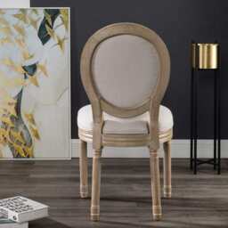 Set of 2 Oxford Classic Style Dining Chairs, Beige Linen With Oak Leg - thumbnail 7