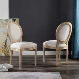 Set of 2 Oxford Classic Style Dining Chairs, Beige Linen With Oak Leg - thumbnail 2
