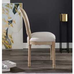 Set of 2 Oxford Classic Style Dining Chairs, Beige Linen With Oak Leg - thumbnail 5