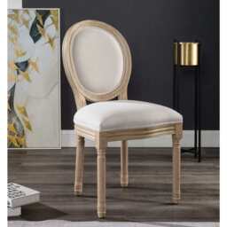 Set of 2 Oxford Classic Style Dining Chairs, Beige Linen With Oak Leg - thumbnail 4