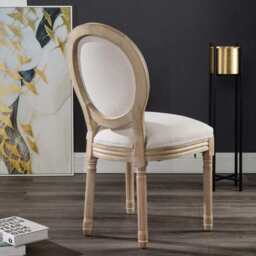 Set of 2 Oxford Classic Style Dining Chairs, Beige Linen With Oak Leg - thumbnail 6