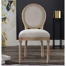 Set of 2 Oxford Classic Style Dining Chairs, Beige Linen With Oak Leg - thumbnail 3