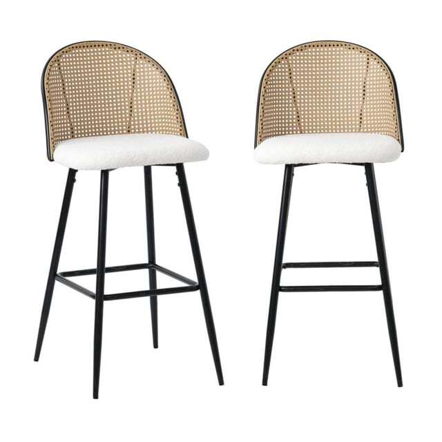 Set Of 2 Boho Boucle Rattan Bar Stool Bar Chairs - image 1
