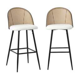 Set Of 2 Boho Boucle Rattan Bar Stool Bar Chairs - thumbnail 2