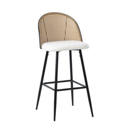 Set Of 2 Boho Boucle Rattan Bar Stool Bar Chairs - thumbnail 7