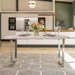 Etta 150cm Marble Effect Trestle 6-8 people Dining Table - thumbnail 7