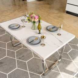 Etta 150cm Marble Effect Trestle 6-8 people Dining Table - thumbnail 6