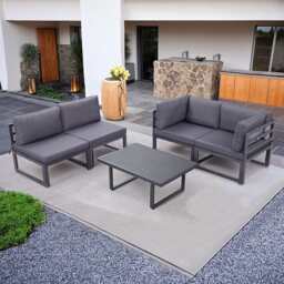 Hamburg Outdoor Modular Steel 4-Seater Garden Patio Sofa Set With Coffee Table - thumbnail 3