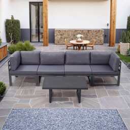 Hamburg Outdoor Modular Steel 4-Seater Garden Patio Sofa Set With Coffee Table - thumbnail 6