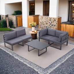 Hamburg Outdoor Modular Steel 4-Seater Garden Patio Sofa Set With Coffee Table - thumbnail 5