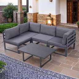 Hamburg Outdoor Modular Steel 4-Seater Garden Patio Sofa Set With Coffee Table - thumbnail 2
