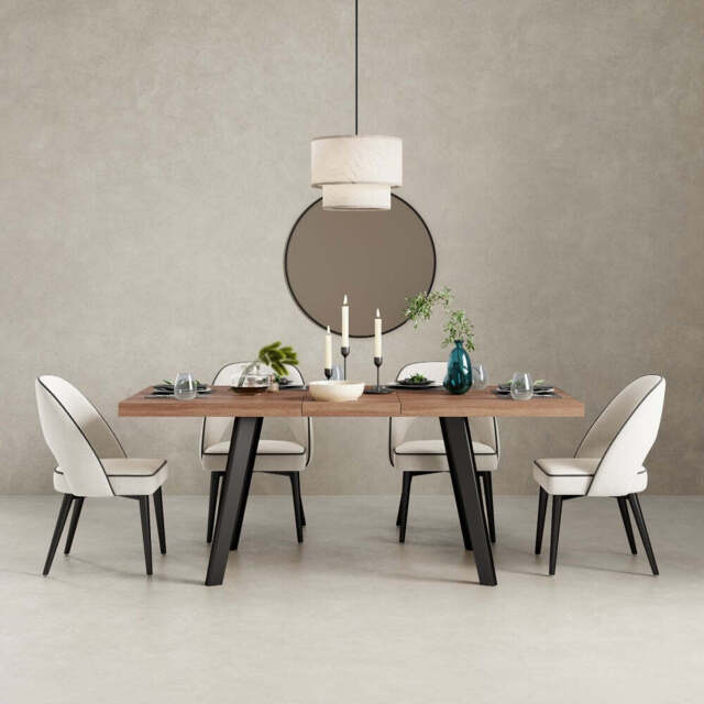 Belluno 4-6 Seater Oak 190CM Extending Dining Table With 4/6 Boucle Dining Chairs, Table+4 Chairs (Oak + White)