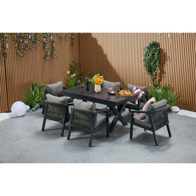Berlin Aluminium Patio Furniture Set Dining Set with Extendable Table and Armchairs, 6-Seater Set - image 1
