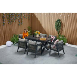 Berlin Aluminium Patio Furniture Set Dining Set with Extendable Table and Armchairs, 6-Seater Set - thumbnail 4