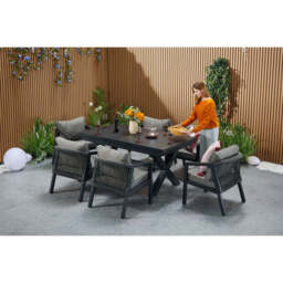 Berlin Aluminium Patio Furniture Set Dining Set with Extendable Table and Armchairs, 6-Seater Set - thumbnail 5