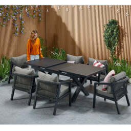 Berlin Aluminium Patio Furniture Set Dining Set with Extendable Table and Armchairs, 6-Seater Set - thumbnail 2