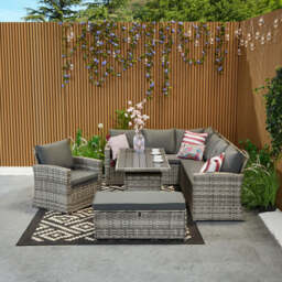 Rosen 9 Seater Rattan Corner Sofa Set With Aluminium Dining Table And Armchair And Storage Bench, Grey / Without Rain Cover - thumbnail 9
