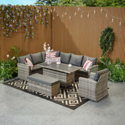 Rosen 9 Seater Rattan Corner Sofa Set With Aluminium Dining Table And Armchair And Storage Bench, Grey / Without Rain Cover - thumbnail 6