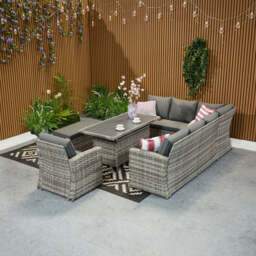 Rosen 9 Seater Rattan Corner Sofa Set With Aluminium Dining Table And Armchair And Storage Bench, Grey / Without Rain Cover - thumbnail 8