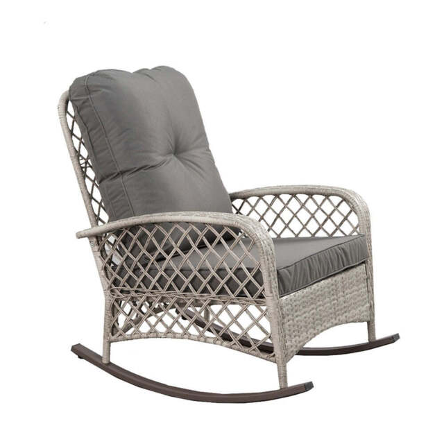 Outdoor Rattan Rocking Chair with Cushion, Grey - image 1