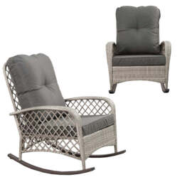 Outdoor Rattan Rocking Chair with Cushion, Grey - thumbnail 4