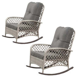 Outdoor Rattan Rocking Chair with Cushion, Grey - thumbnail 3