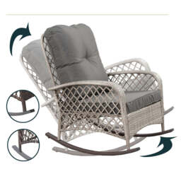 Outdoor Rattan Rocking Chair with Cushion, Grey - thumbnail 2