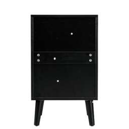 Boho 2 Drawers Rattan Decorated Bedside Storage Cabinet, One Bedside Table In Black - thumbnail 6