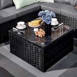 Vancouver 6 Seater Modular Rattan Sofa Set In Black, Without Rain Cover - thumbnail 7