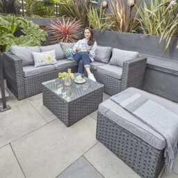 Vancouver 6 Seater Modular Rattan Sofa Set In Black, Without Rain Cover