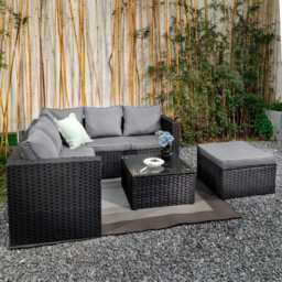 Vancouver 6 Seater Modular Rattan Sofa Set In Black, Without Rain Cover - thumbnail 3