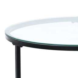 Boho Set of 2 Nesting Round End Side Coffee Tables With Glass And Rattan Top - thumbnail 7