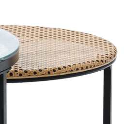 Boho Set of 2 Nesting Round End Side Coffee Tables With Glass And Rattan Top - thumbnail 8