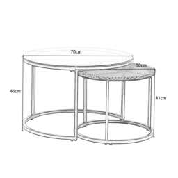Boho Set of 2 Nesting Round End Side Coffee Tables With Glass And Rattan Top - thumbnail 6