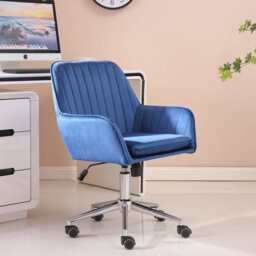 Melton Office Chair Upholstered Velvet Channel Tufted, Blue - thumbnail 1