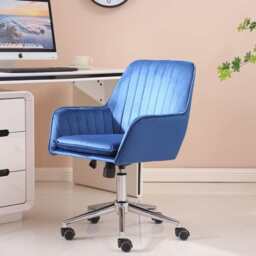 Melton Office Chair Upholstered Velvet Channel Tufted, Blue - thumbnail 3