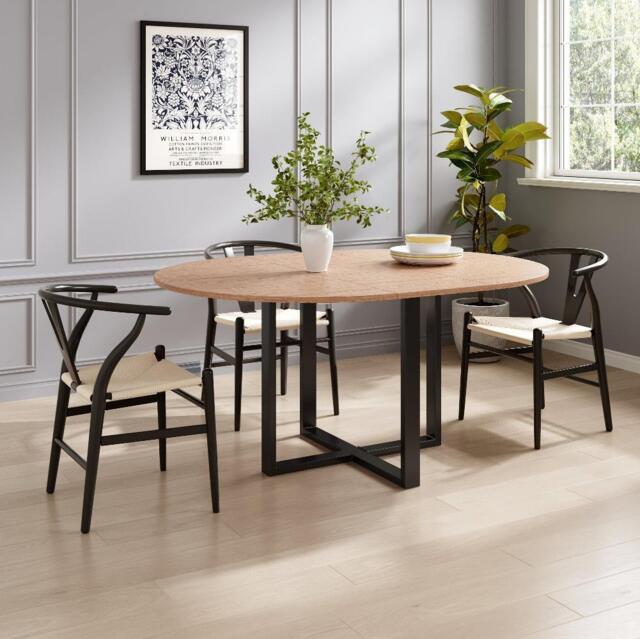 Belluno Industrial Style 160cm Round Extending Dining Table With 2/4 Dining Chairs, Table+2 Chairs / Brown+Black