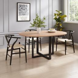 Belluno Industrial Style 160cm Round Extending Dining Table With 2/4 Dining Chairs, Table+2 Chairs / Brown+Black
