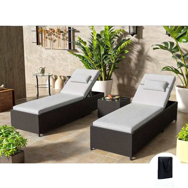 Vancouver Rattan Sun Lounger Set, Black / With Rain Cover - image 1