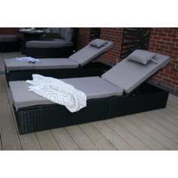 Vancouver Rattan Sun Lounger Set, Black / With Rain Cover - thumbnail 6
