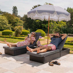 Vancouver Rattan Sun Lounger Set, Black / With Rain Cover - thumbnail 7