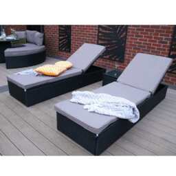 Vancouver Rattan Sun Lounger Set, Black / With Rain Cover - thumbnail 9