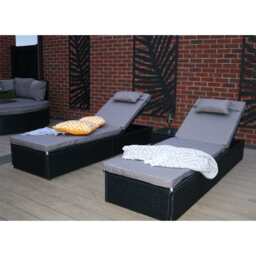 Vancouver Rattan Sun Lounger Set, Black / With Rain Cover - thumbnail 8