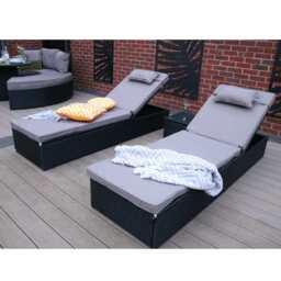 Vancouver Rattan Sun Lounger Set, Black / With Rain Cover - thumbnail 5