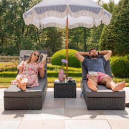 Vancouver Rattan Sun Lounger Set, Black / With Rain Cover - thumbnail 4