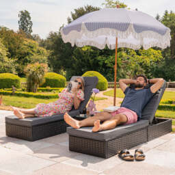 Vancouver Rattan Sun Lounger Set, Black / With Rain Cover - thumbnail 6