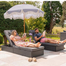 Vancouver Rattan Sun Lounger Set, Black / With Rain Cover - thumbnail 3