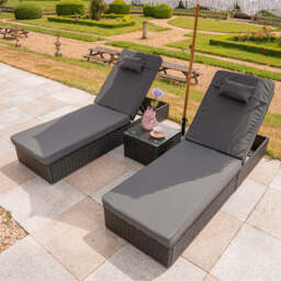 Vancouver Rattan Sun Lounger Set, Black / With Rain Cover - thumbnail 1
