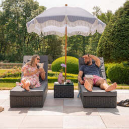 Vancouver Rattan Sun Lounger Set, Black / With Rain Cover - thumbnail 5